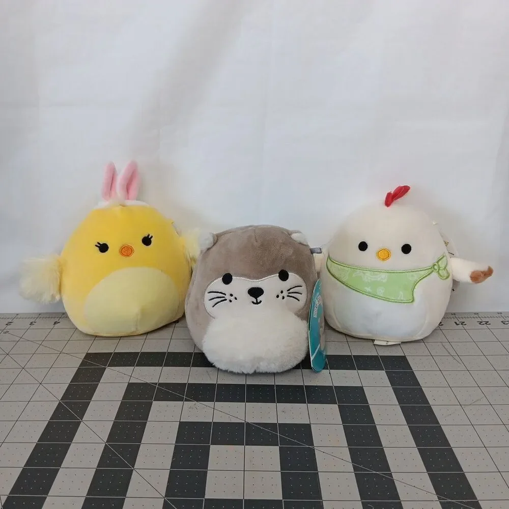 Squishmallow Aimee Yellow Chick w/ Bunny Ears-Rie Otter-Todd the Rooster Lot New